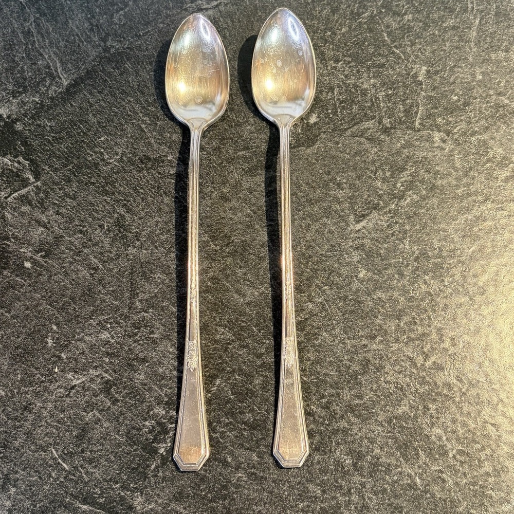1923 Wm Rogers & Son AA MAYFAIR 7.5" Ice Tea Spoons Int'l Silver Art Deco 2 Pc